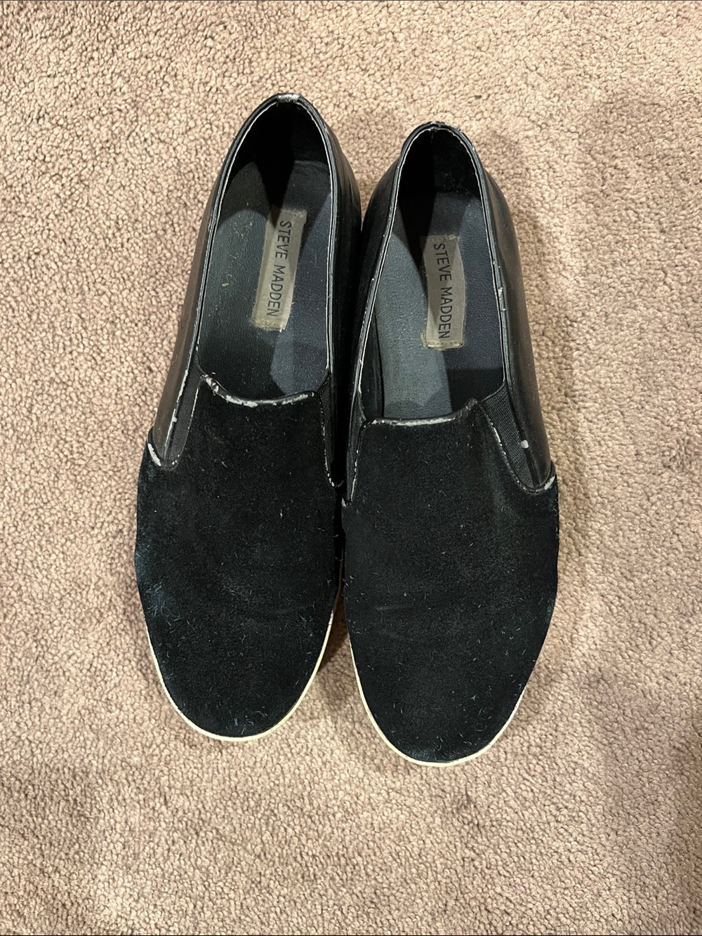 Steve Madden Black Suede/leather Slip-On platform Loafers size 9.5B